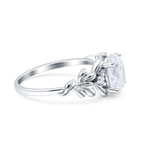 Leaf Style Oval Vintage Engagement Ring Simulated Cubic Zirconia 925 Sterling Silver