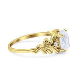 Leaf Style Oval Vintage Engagement Ring Simulated Cubic Zirconia 925 Sterling Silver