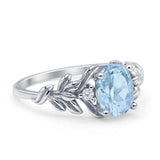 Leaf Style Oval Natural Aquamarine Vintage Engagement Ring