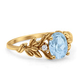 Leaf Style Oval Natural Aquamarine Vintage Engagement Ring
