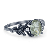 Leaf Style Oval Natural Green Amethyst Vintage Engagement Ring