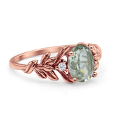 Leaf Style Oval Natural Green Amethyst Vintage Engagement Ring