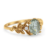 Leaf Style Oval Natural Green Amethyst Vintage Engagement Ring