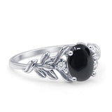 Leaf Style Oval Natural Black Onyx Vintage Engagement Ring