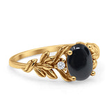 Leaf Style Oval Natural Black Onyx Vintage Engagement Ring