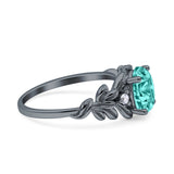 Leaf Style Oval Vintage Engagement Ring Simulated Cubic Zirconia 925 Sterling Silver