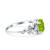 Leaf Oval Vintage Engagement Ring Silver tone Peridot Stone
