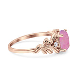 Leaf Style Oval Vintage Engagement Ring Simulated Cubic Zirconia 925 Sterling Silver