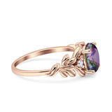 Leaf Oval Vintage Engagement Ring Rose tone Rainbow Stone