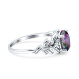 Leaf Oval Vintage Engagement Ring Silver tone Rainbow Stone