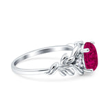 Leaf Oval Vintage Engagement Ring Silver tone Ruby Stone