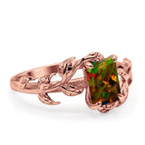 Art Deco Engagement Ring Natural Leaf Design Emerald Cut Cubic Zirconia 925 Sterling Silver