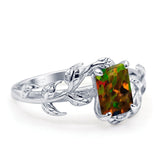 Art Deco Engagement Ring Natural Leaf Design Emerald Cut Cubic Zirconia 925 Sterling Silver