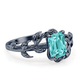 Art Deco Engagement Ring Natural Leaf Design Emerald Cut Cubic Zirconia 925 Sterling Silver