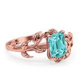 Art Deco Engagement Ring Natural Leaf Design Emerald Cut Cubic Zirconia 925 Sterling Silver