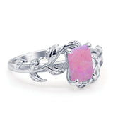 Art Deco Engagement Ring Natural Leaf Design Emerald Cut Cubic Zirconia 925 Sterling Silver