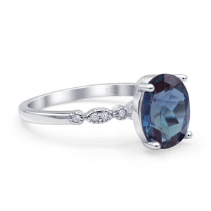 Solitaire Accent Oval Lab Alexandrite Art Deco Engagement Ring