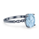 Solitaire Accent Oval Natural Aquamarine Art Deco Engagement Ring