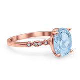 Solitaire Accent Oval Natural Aquamarine Art Deco Engagement Ring