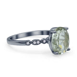 Solitaire Accent Oval Natural Green Amethyst Art Deco Engagement Ring