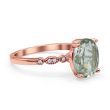 Solitaire Accent Oval Natural Green Amethyst Art Deco Engagement Ring