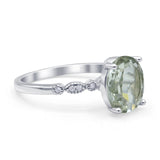 Solitaire Accent Oval Natural Green Amethyst Art Deco Engagement Ring