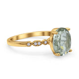 Solitaire Accent Oval Natural Green Amethyst Art Deco Engagement Ring