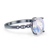 Solitaire Accent Oval Natural Moonstone Art Deco Engagement Ring