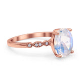 Solitaire Accent Oval Natural Moonstone Art Deco Engagement Ring