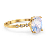Solitaire Accent Oval Natural Moonstone Art Deco Engagement Ring