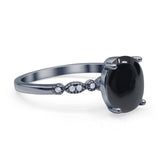 Solitaire Accent Oval Natural Black Onyx Art Deco Engagement Ring