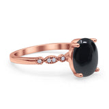 Solitaire Accent Oval Natural Black Onyx Art Deco Engagement Ring