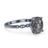 Solitaire Accent Oval Natural Rutilated Quartz Art Deco Engagement Ring