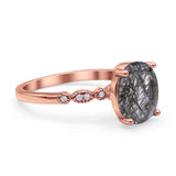 Solitaire Accent Oval Natural Rutilated Quartz Art Deco Engagement Ring