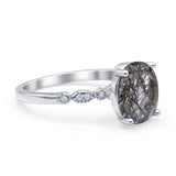 Solitaire Accent Oval Natural Rutilated Quartz Art Deco Engagement Ring