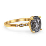 Solitaire Accent Oval Natural Rutilated Quartz Art Deco Engagement Ring