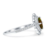 Floral Oval Vintage Engagement Ring Cubic Zirconia 925 Sterling Silver