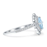Vintage Style Oval Natural Aquamarine Halo Engagement Ring