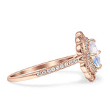 Vintage Style Oval Natural Moonstone Halo Engagement Ring