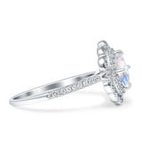 Vintage Style Oval Natural Moonstone Halo Engagement Ring