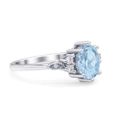 Antique Style Oval Natural Aquamarine Art Deco Engagement Ring