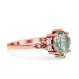 Antique Style Oval Natural Green Amethyst Art Deco Engagement Ring