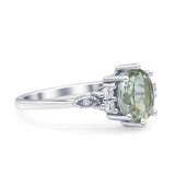 Antique Style Oval Natural Green Amethyst Art Deco Engagement Ring