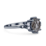 Antique Style Oval Natural Rutilated Quartz Art Deco Engagement Ring