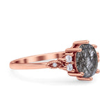 Antique Style Oval Natural Rutilated Quartz Art Deco Engagement Ring