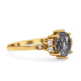Antique Style Oval Natural Rutilated Quartz Art Deco Engagement Ring