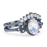Vintage Oval Natural Moonstone Art Deco Bridal Set Engagement Ring