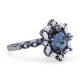 Art Deco Oval Lab Alexandrite Halo Ballerina Style Engagement Ring