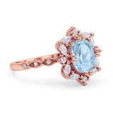 Art Deco Oval Natural Aquamarine Halo Ballerina Style Engagement Ring