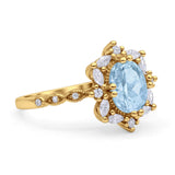 Art Deco Oval Natural Aquamarine Halo Ballerina Style Engagement Ring